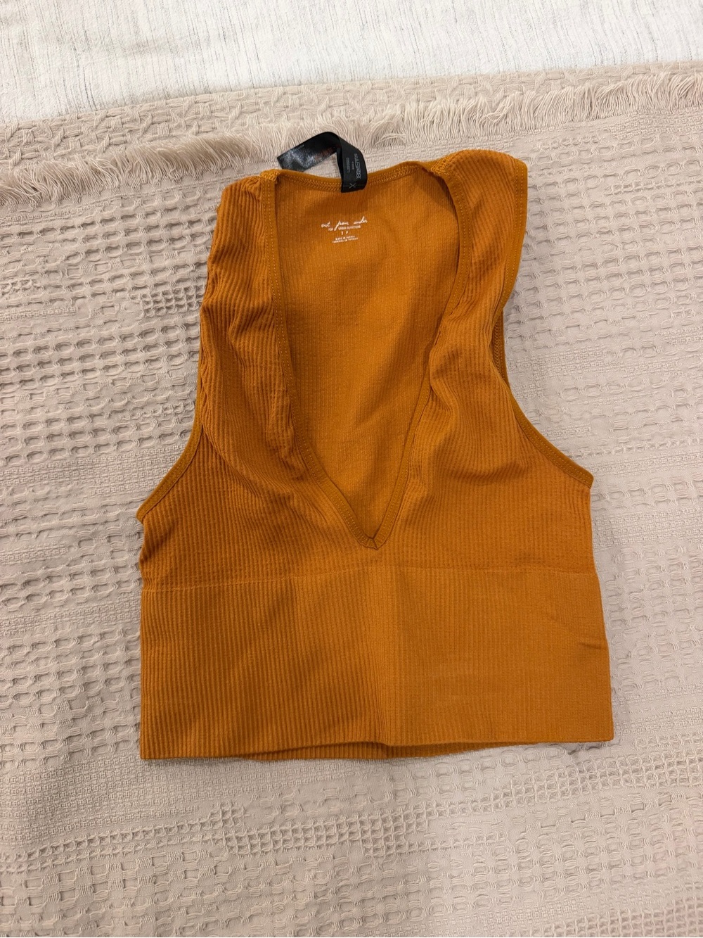 Urban Outfitters Ribbed V-Neck Cropped Tank Top - Mustard